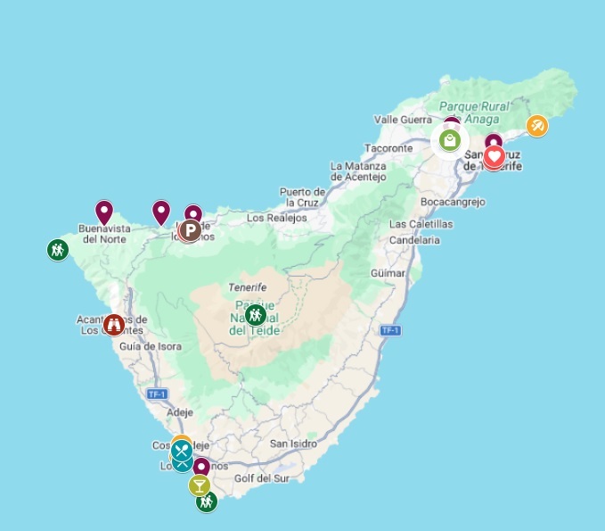Mappa di Tenerife con indicazione dei principali punti di interesse 